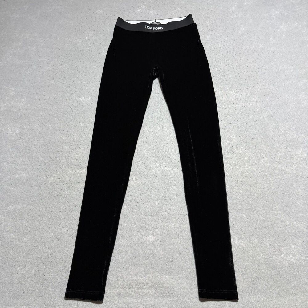 Tom Ford STRETCH LUSTROUS VELOUR SIGNATURE LEGGINGS Black SMALL